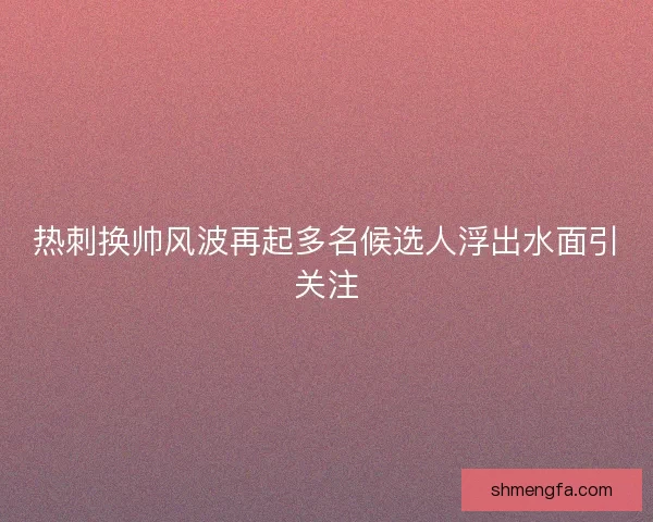 热刺换帅风波再起多名候选人浮出水面引关注
